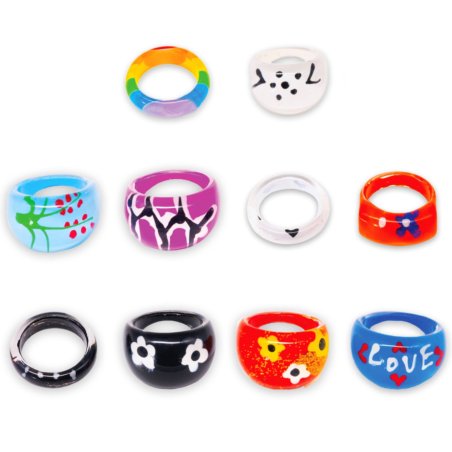 Assorted Chunky Y2K Resin Rings for Girls Women with Display