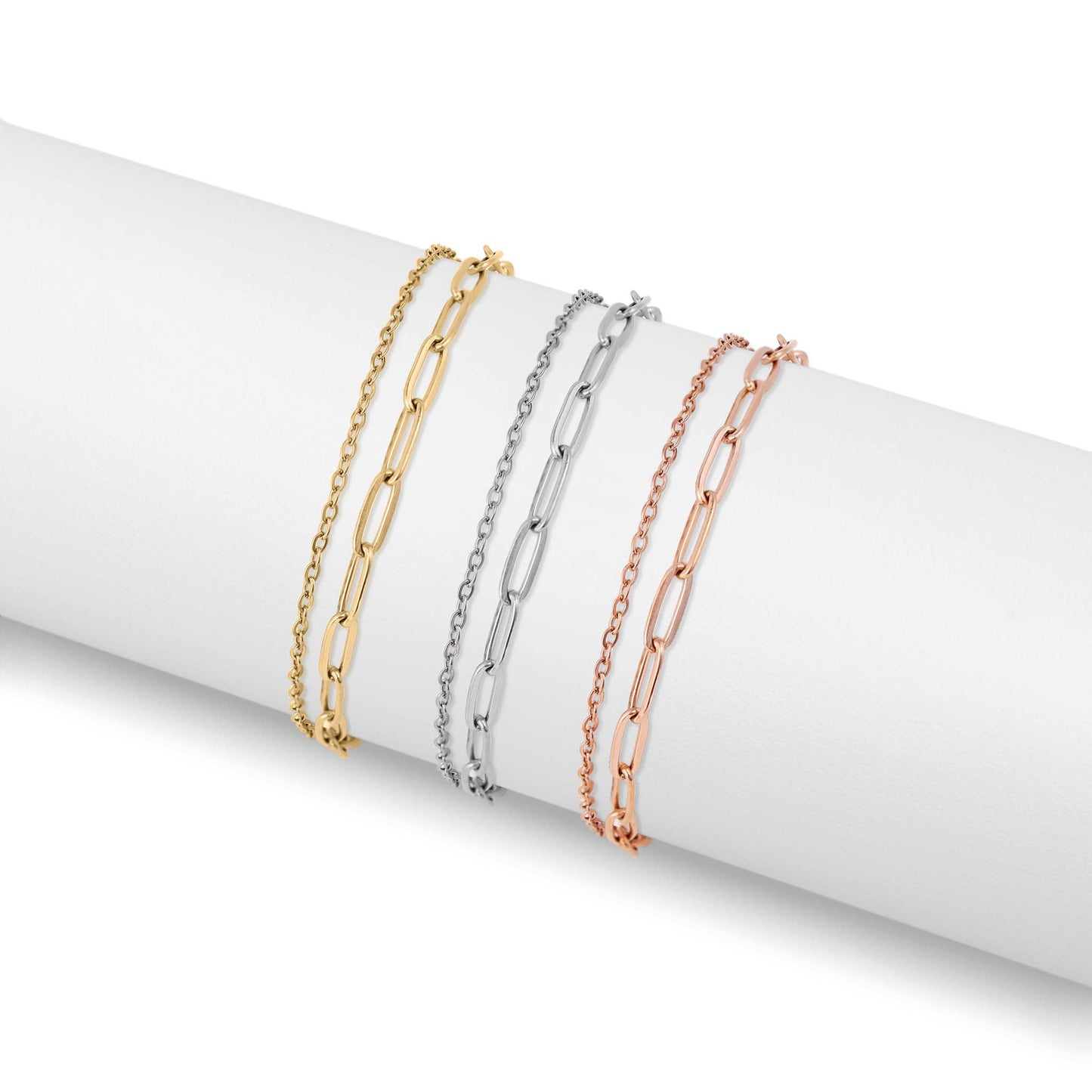 2 Row Stainless Steel Loop and Paperclip Chain Anklet