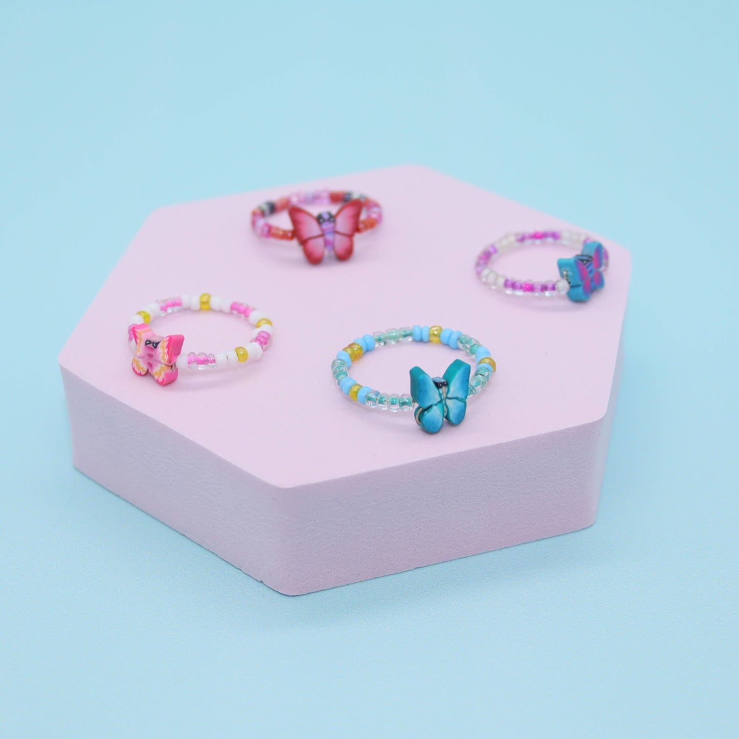 Assorted Boho Fimo Butterfly Rings For Teens- SET 12