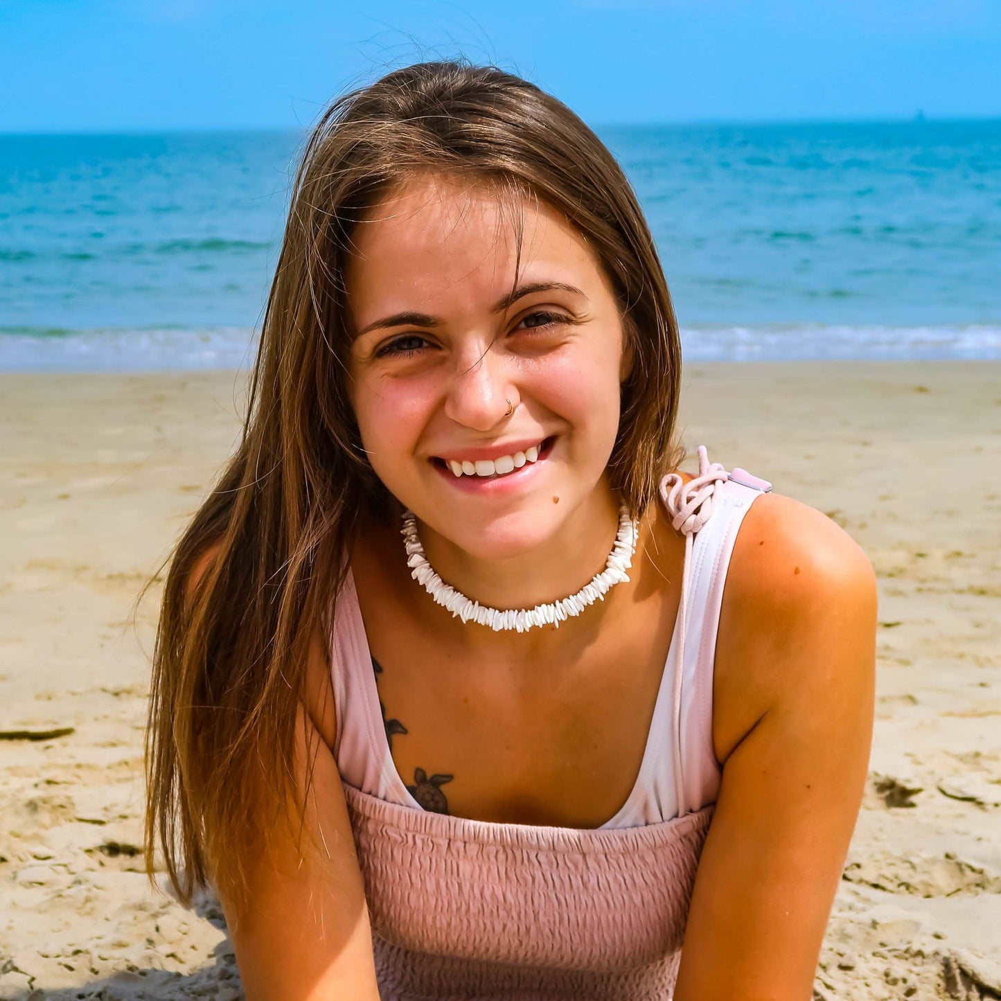 Puka Shell Necklace, Unisex White Square, Multiple Sizes