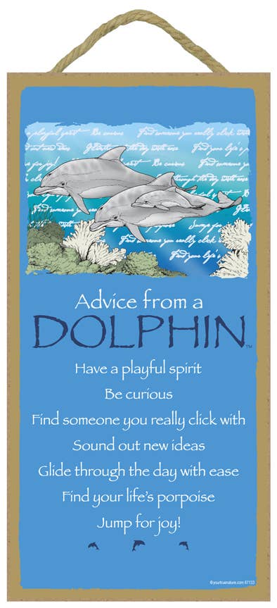 Dolphin / Advice From - 5" x 10" wood plaque, sign