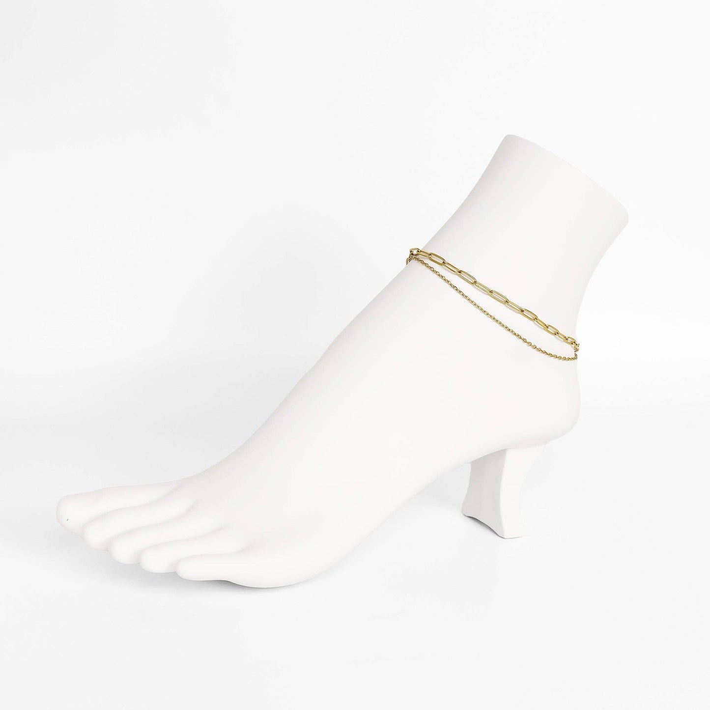 2 Row Stainless Steel Loop and Paperclip Chain Anklet