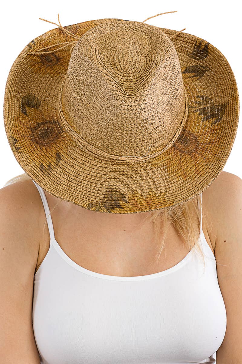 Sunflower Print Wired Taco Brim Paper Straw Cowboy Hat