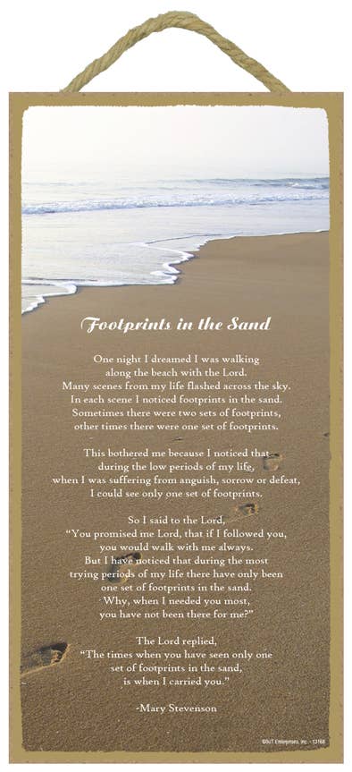 Footprints in the Sand poem 5" x 10" wood plaque, sign - Sim