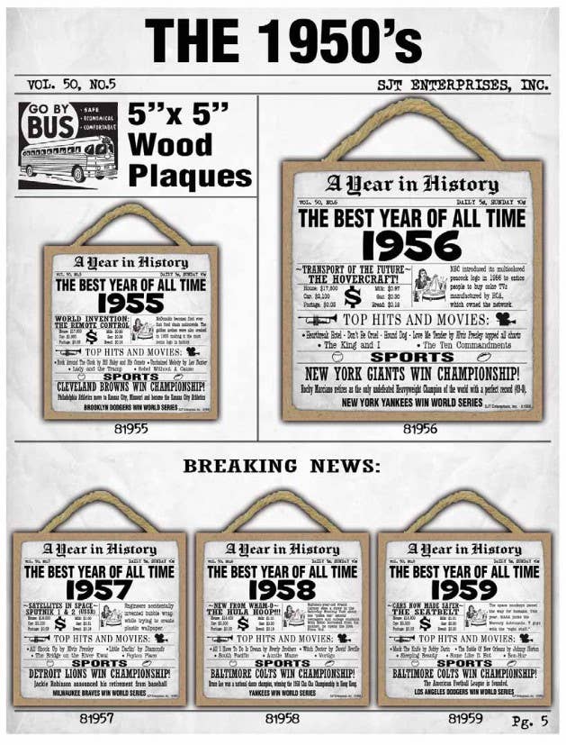 1965 A Year in History Plaques 5" x 5" wood plaque/sign