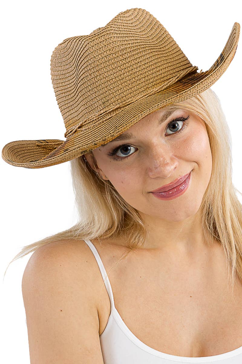 Sunflower Print Wired Taco Brim Paper Straw Cowboy Hat
