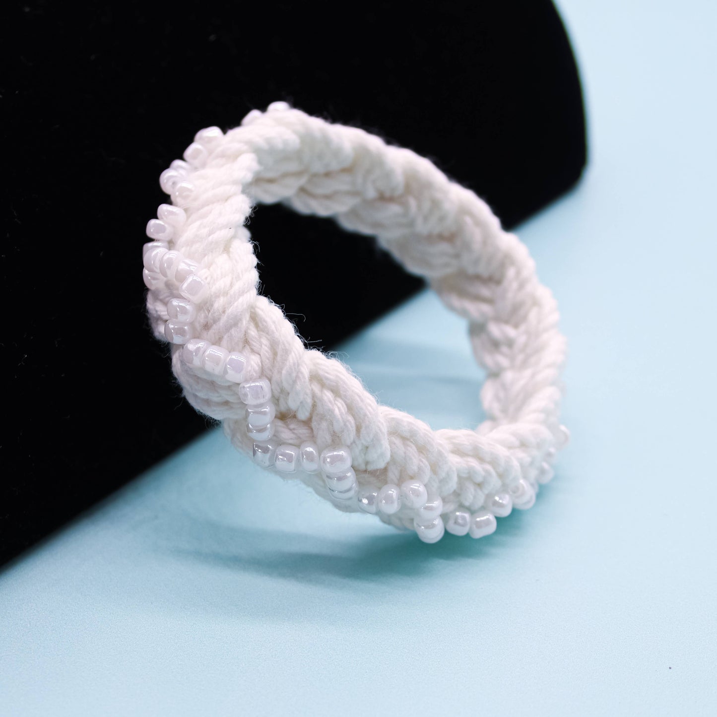 Hand Braided Sailor Knot Bracelet with White Seed Beads - PC