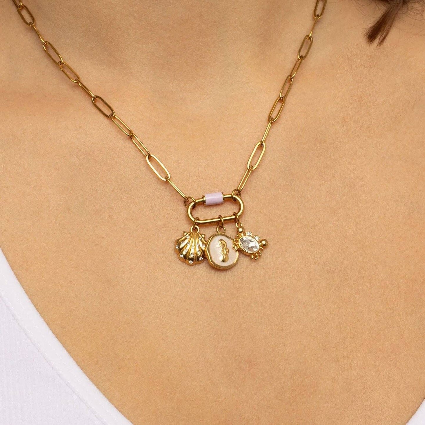 18K Gold PVD Stainless Steel Stone Crab Charm