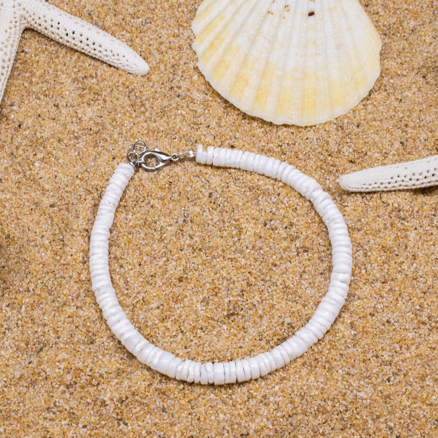 Puka Shell Anklet - Round White Beach Shell Jewelry
