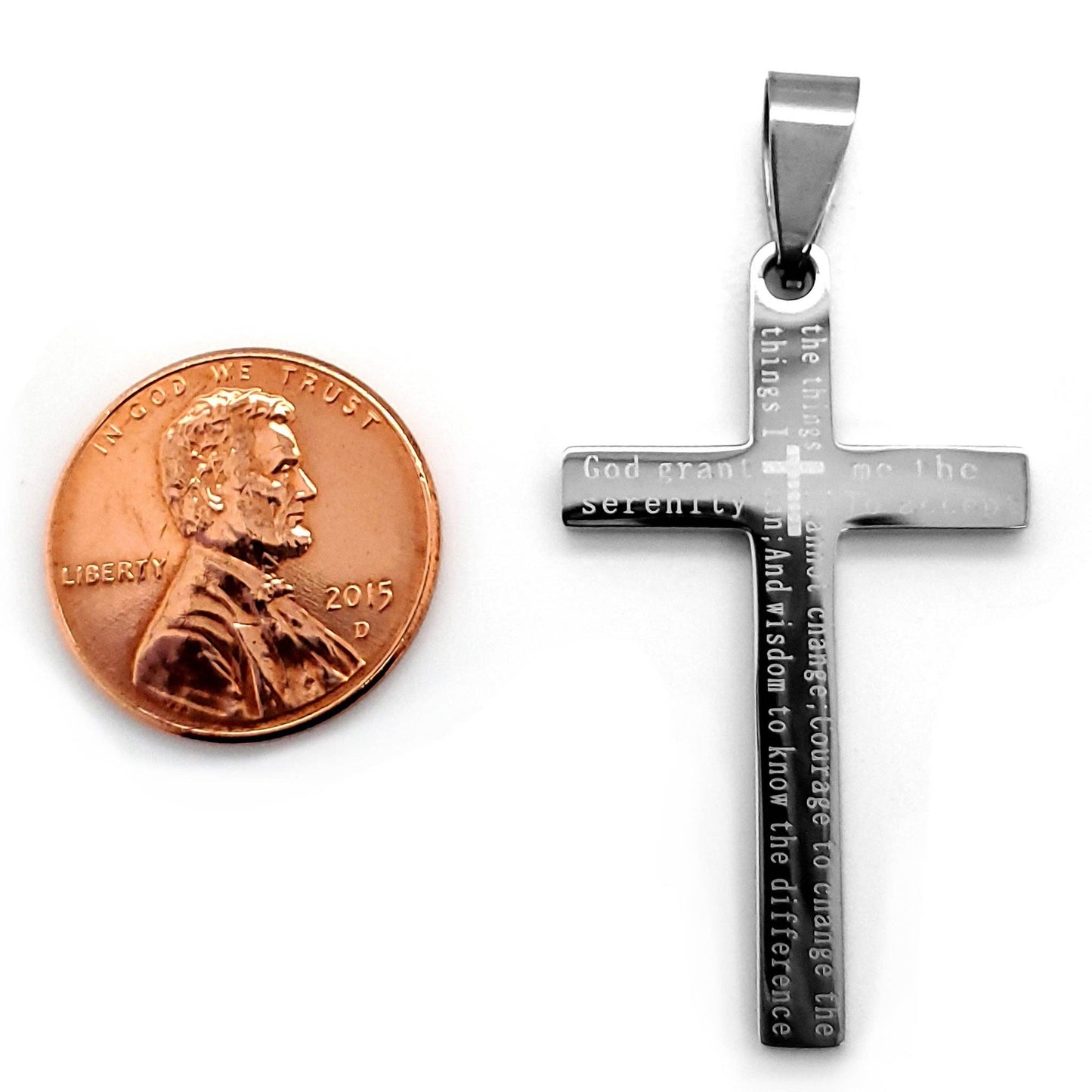 Serenity Prayer Cross Stainless Steel Pendant on Chain