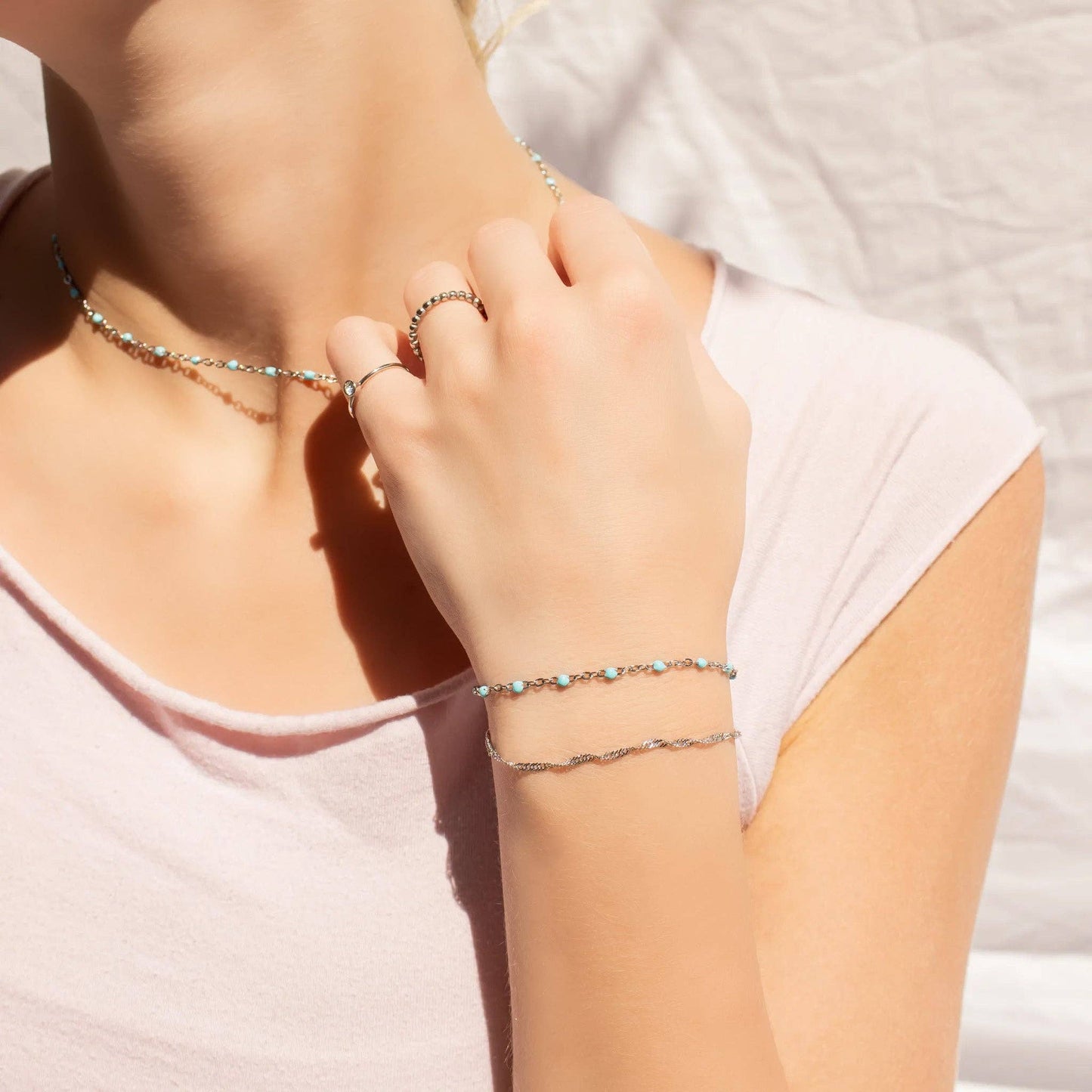 18K Gold PVD Stainless Steel Turquoise Confetti Bracelet