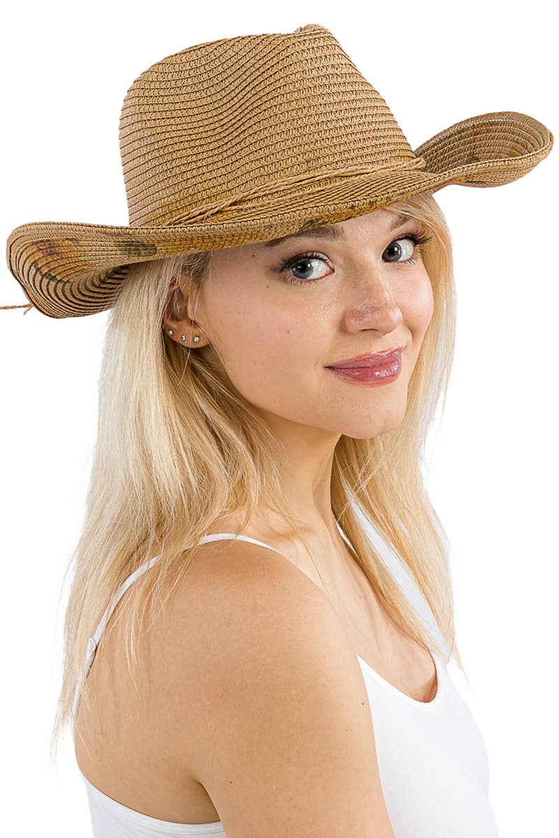 Sunflower Print Wired Taco Brim Paper Straw Cowboy Hat