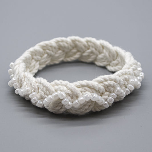 Hand Braided Sailor Knot Bracelet with White Seed Beads - PC