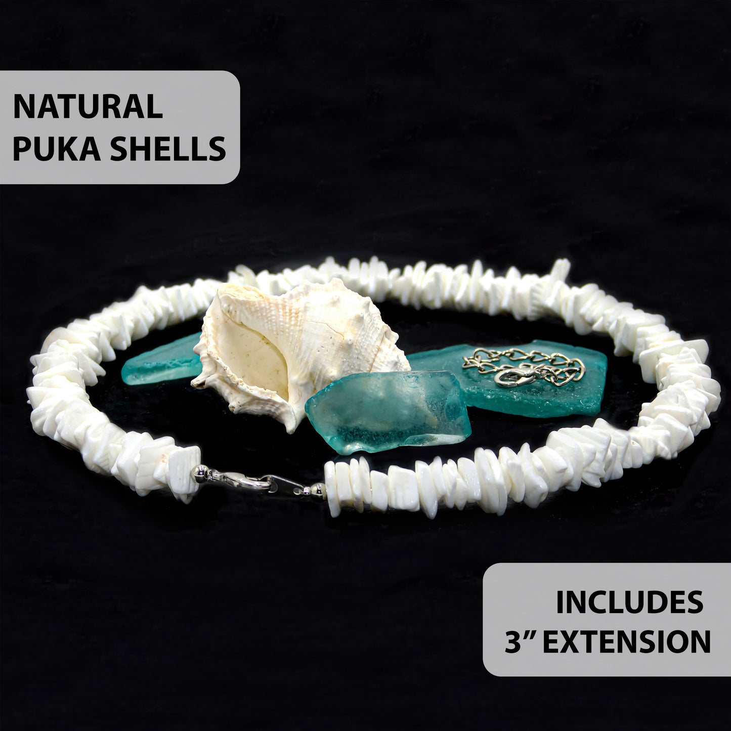 Puka Shell Necklace, Unisex White Square, Multiple Sizes