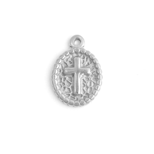 Stainless steel medallion cross necklace