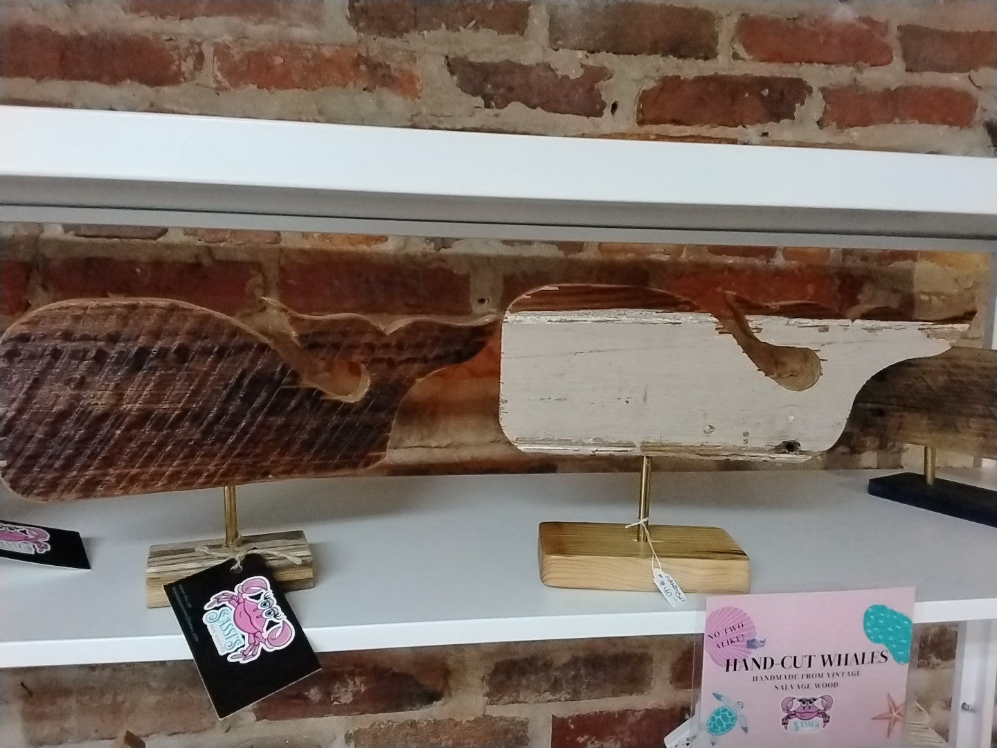 Vintage wood whales w/ stand