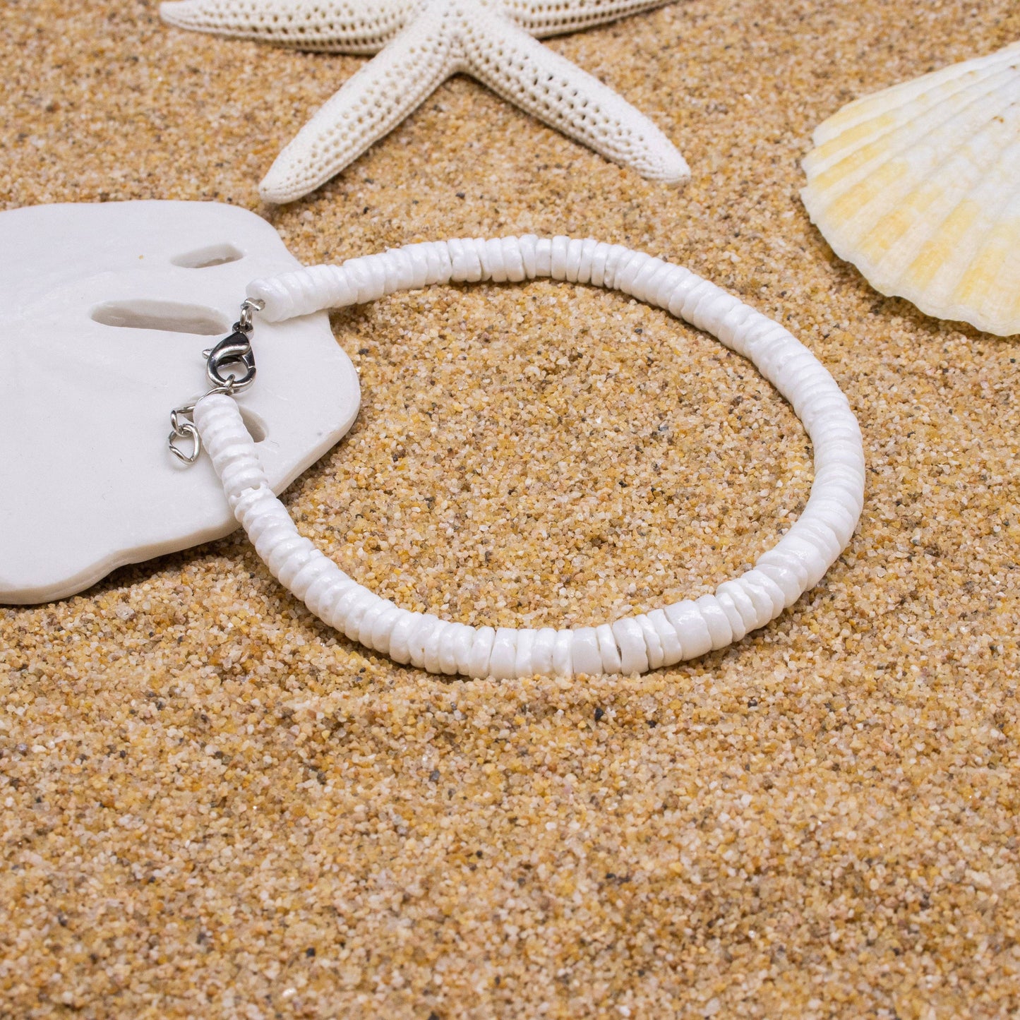 Puka Shell Anklet - Round White Beach Shell Jewelry