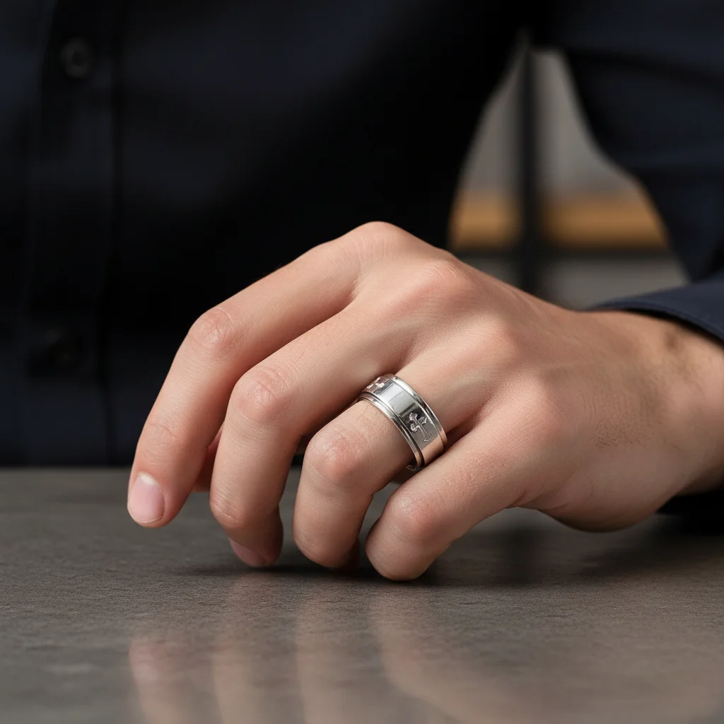 Cross Spinner Center Highly Polished Stainless Steel Ring