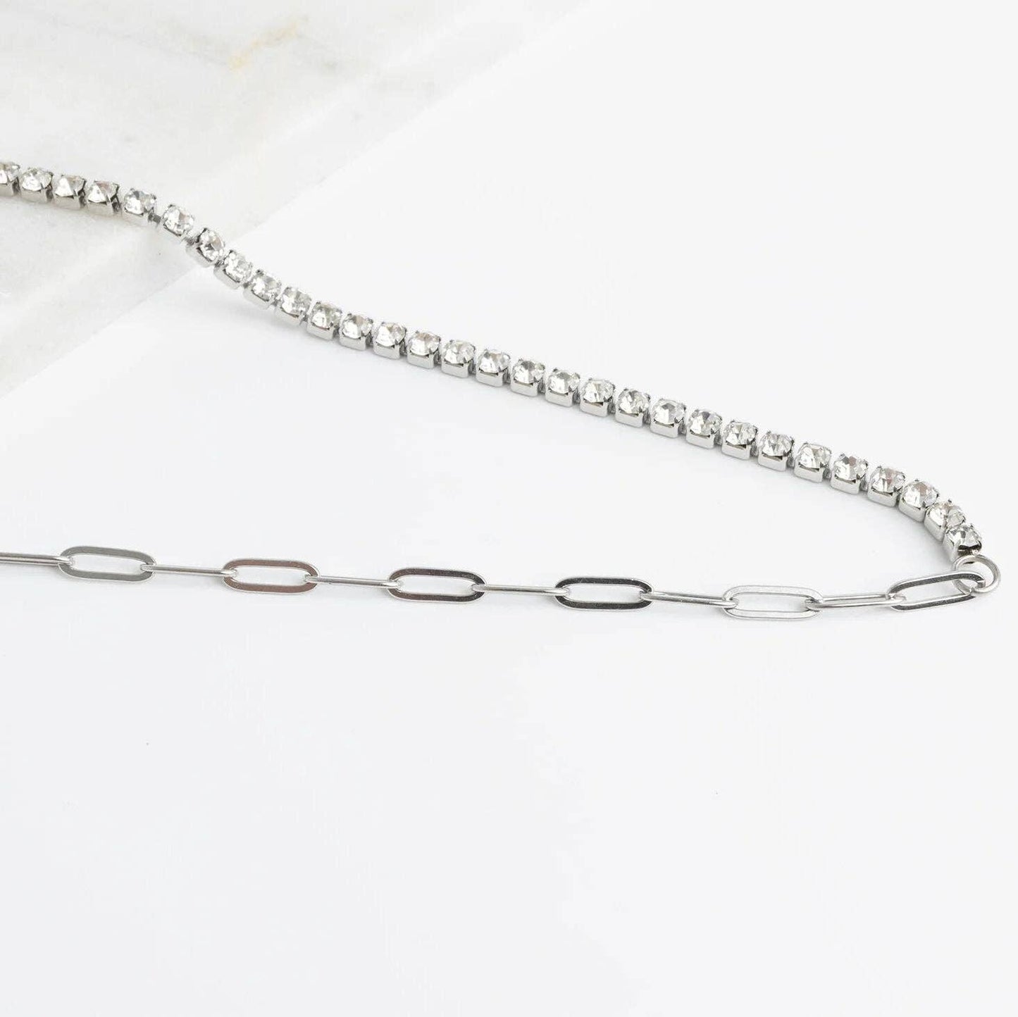 Paperclip Tennis Chain Split Necklace
