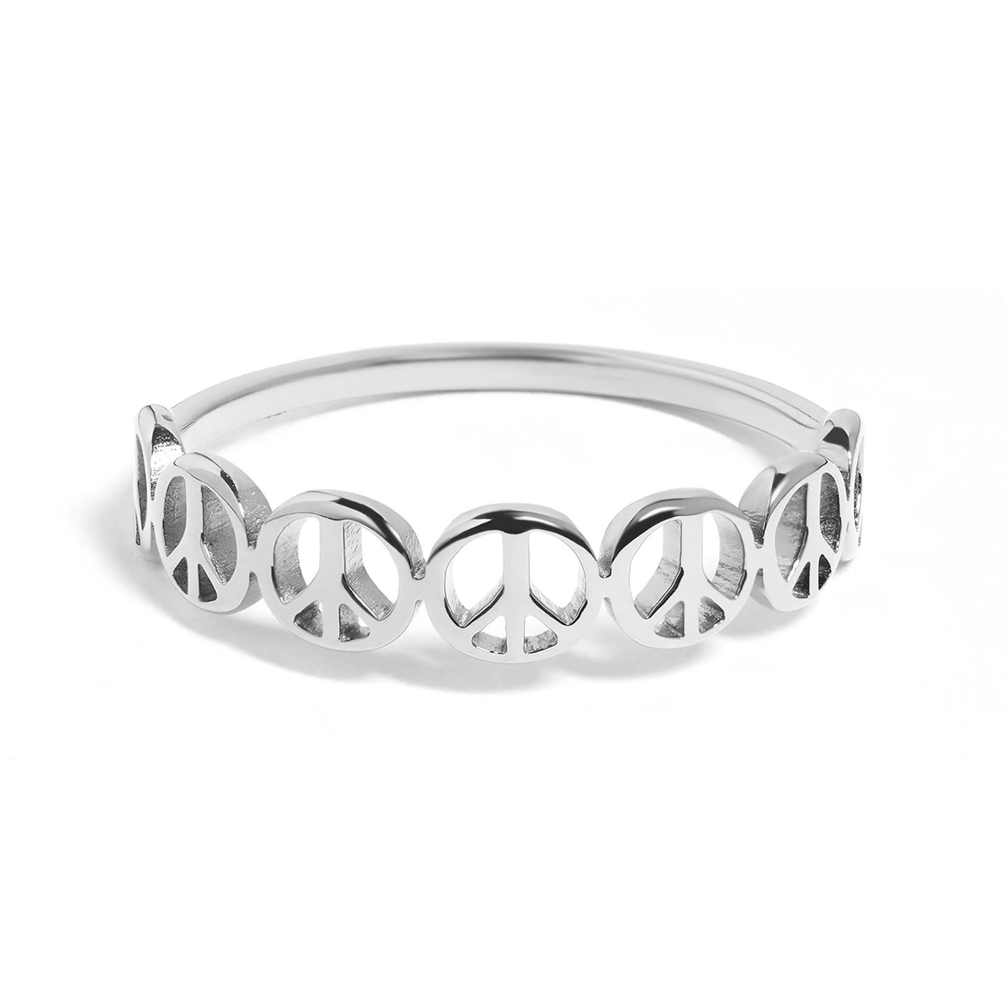 Stainless Steel PVD Coated Peace Sign Stacking Ring