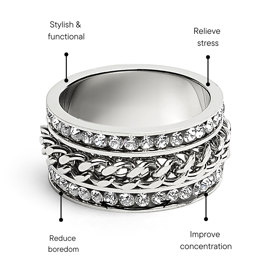 CZ Eternity With Chain Center Stainless Steel Spinner Ring