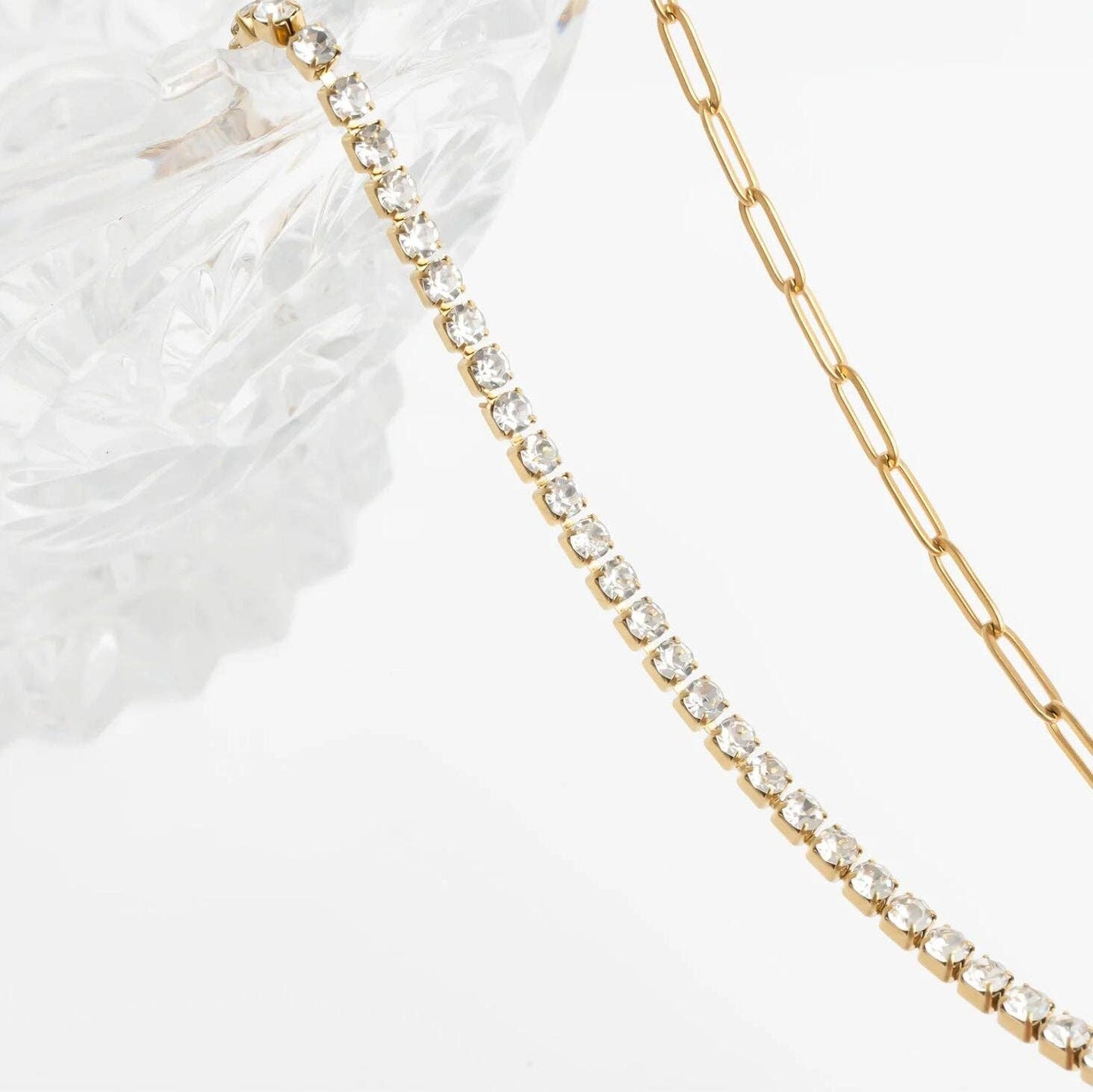 Paperclip Tennis Chain Split Necklace