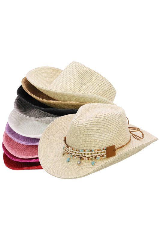 Blue Starfish Straw Coastal Cowgirl Hat