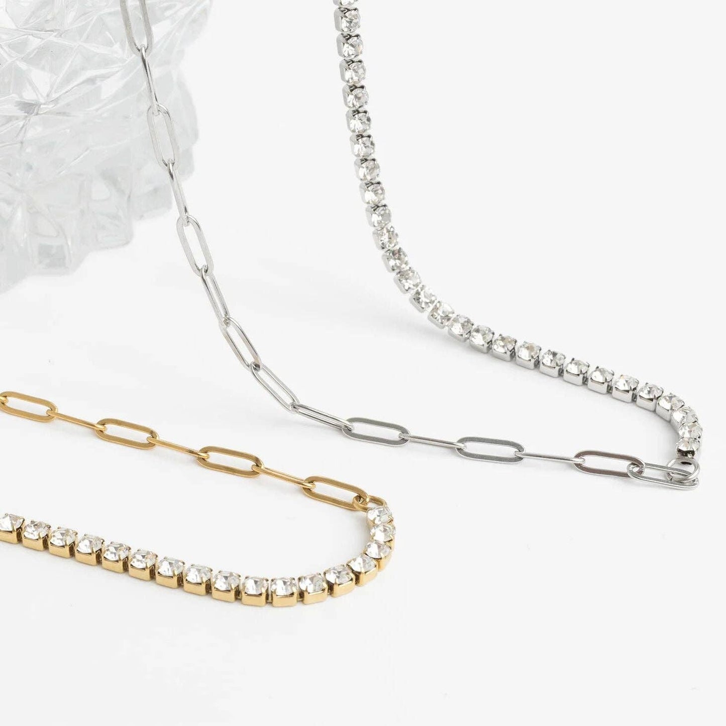 Paperclip Tennis Chain Split Necklace