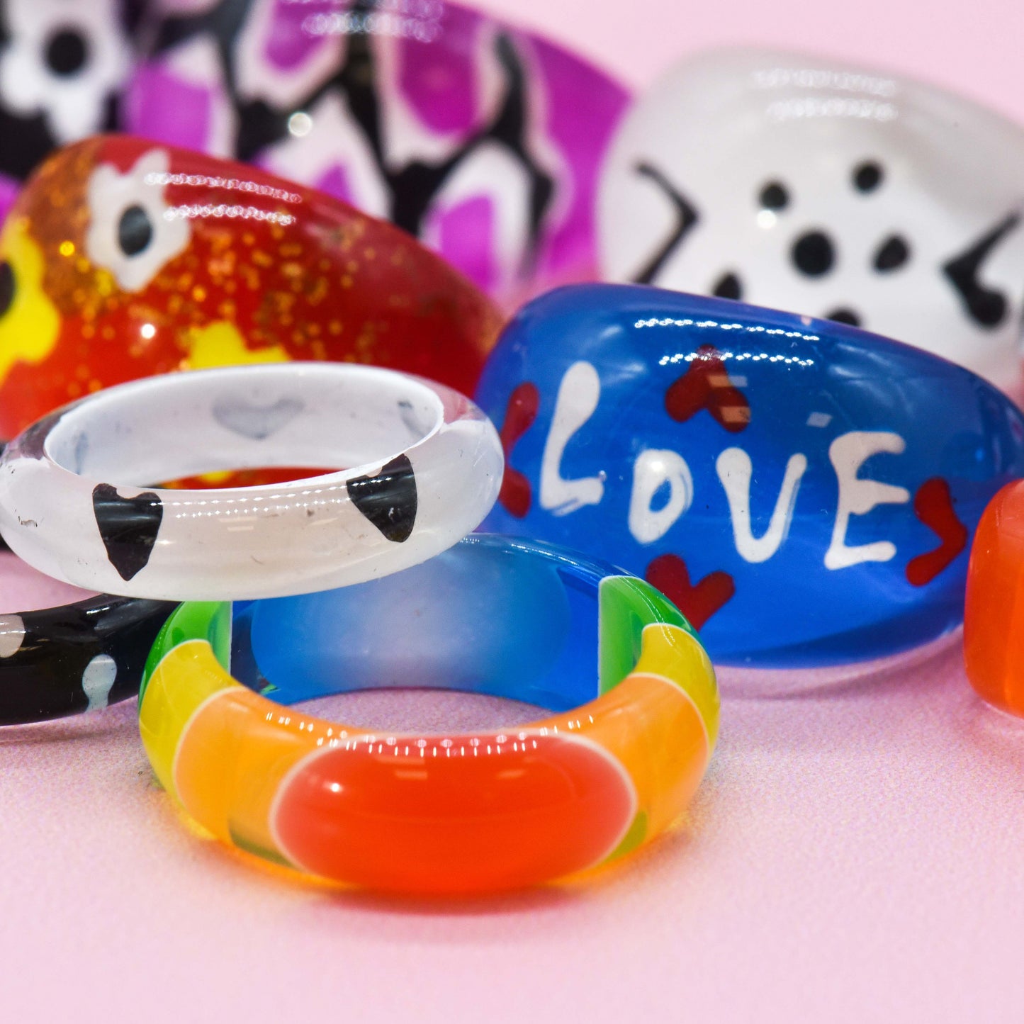 Assorted Chunky Y2K Resin Rings for Girls Women with Display