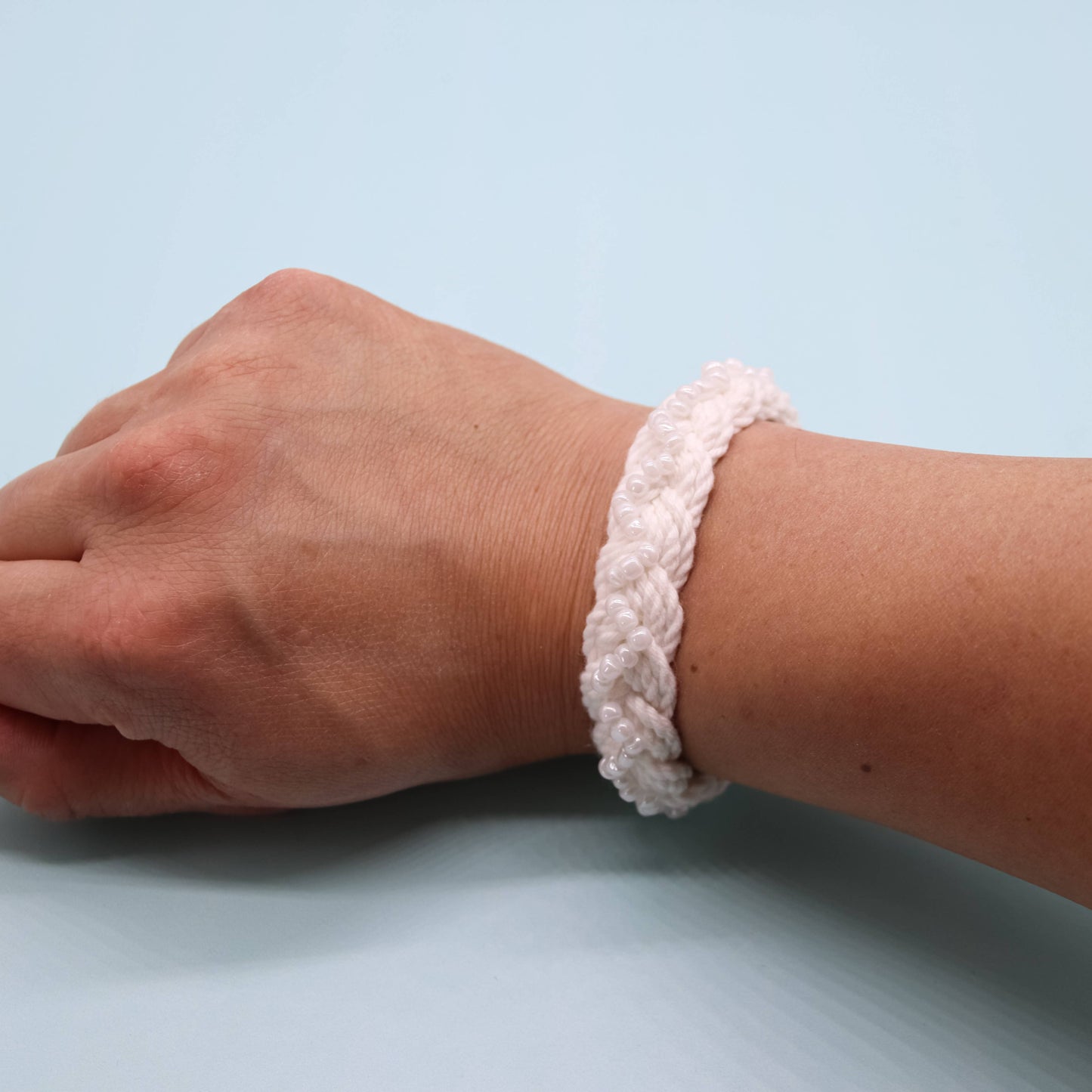Hand Braided Sailor Knot Bracelet with White Seed Beads - PC