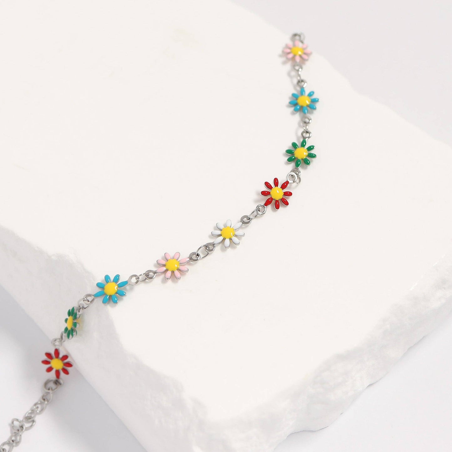18K Gold PVD Multi Colored Floral Chain Bracelet