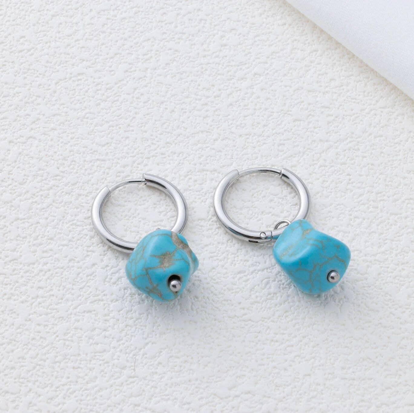 18K Gold PVD Stainless Steel Turquoise Stone Huggie Earrings