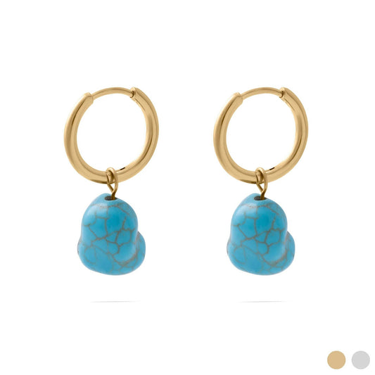18K Gold PVD Stainless Steel Turquoise Stone Huggie Earrings