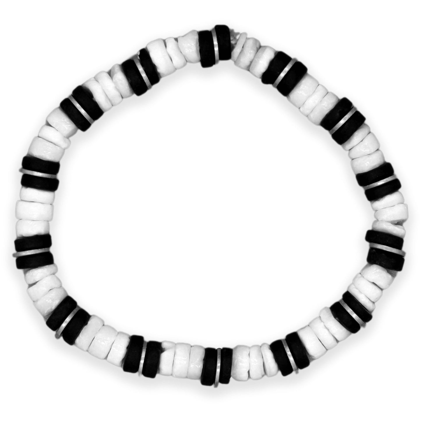 Stretch Puka Shell Bracelet with Black Disc Beads- PC