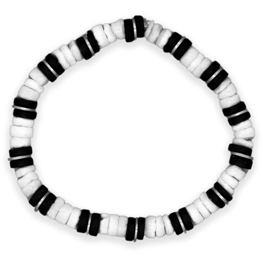 Stretch Puka Shell Bracelet with Black Disc Beads- PC