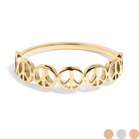 Stainless Steel PVD Coated Peace Sign Stacking Ring