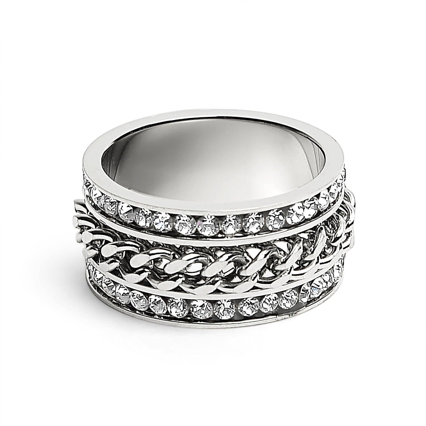 CZ Eternity With Chain Center Stainless Steel Spinner Ring
