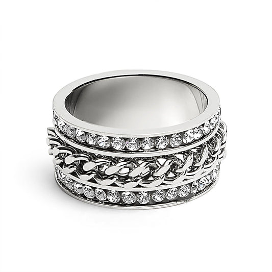 CZ Eternity With Chain Center Stainless Steel Spinner Ring