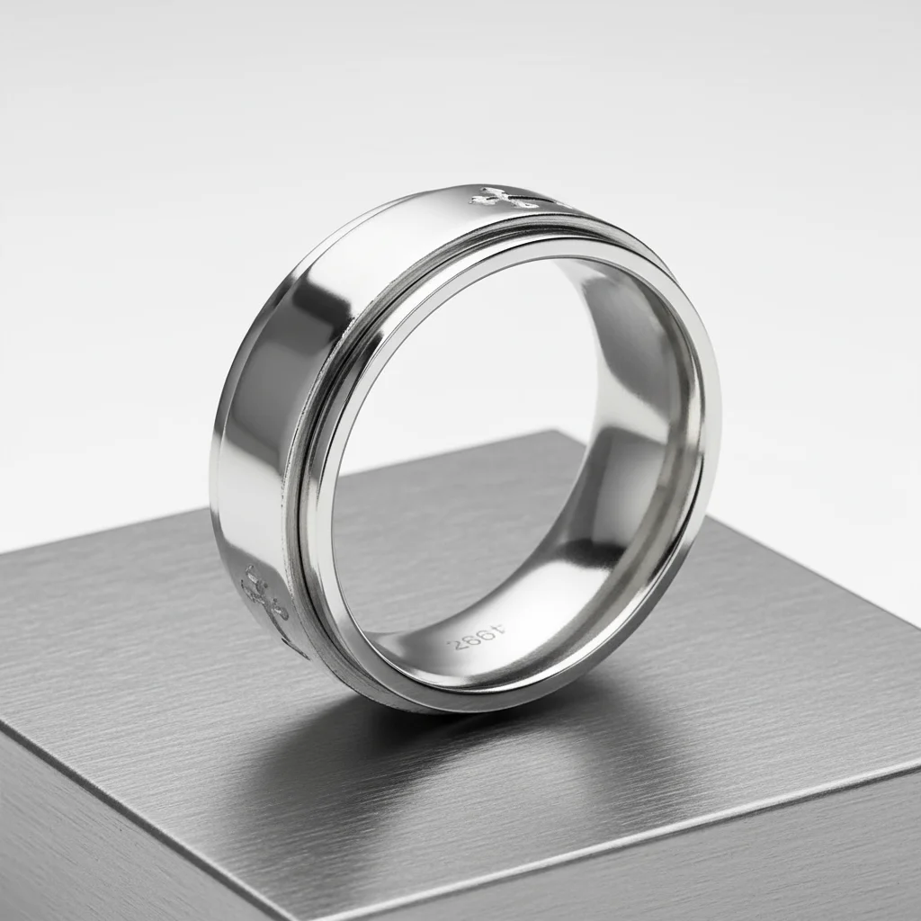 Cross Spinner Center Highly Polished Stainless Steel Ring