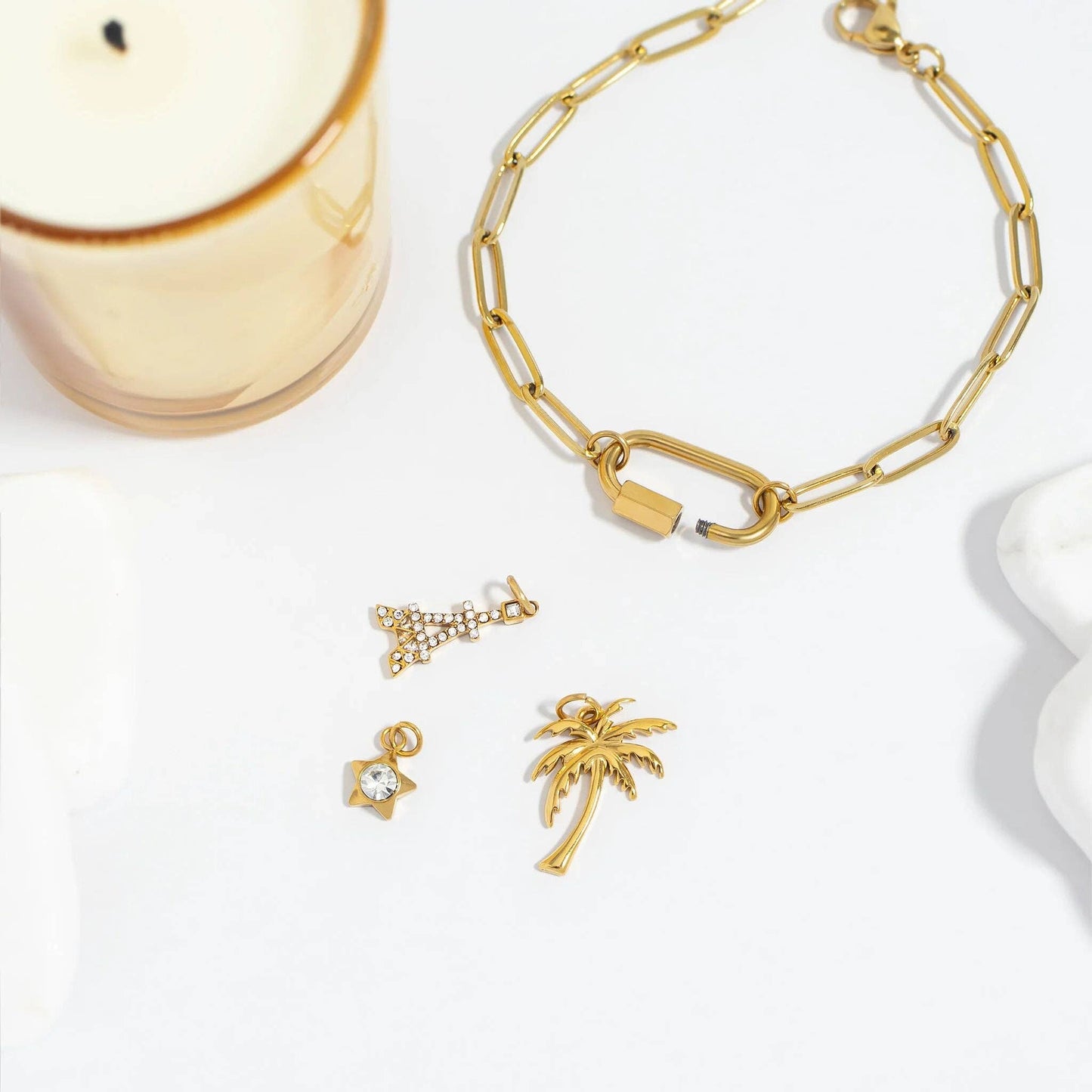 18K Gold PVD Stainless Steel Palm Tree Charm only