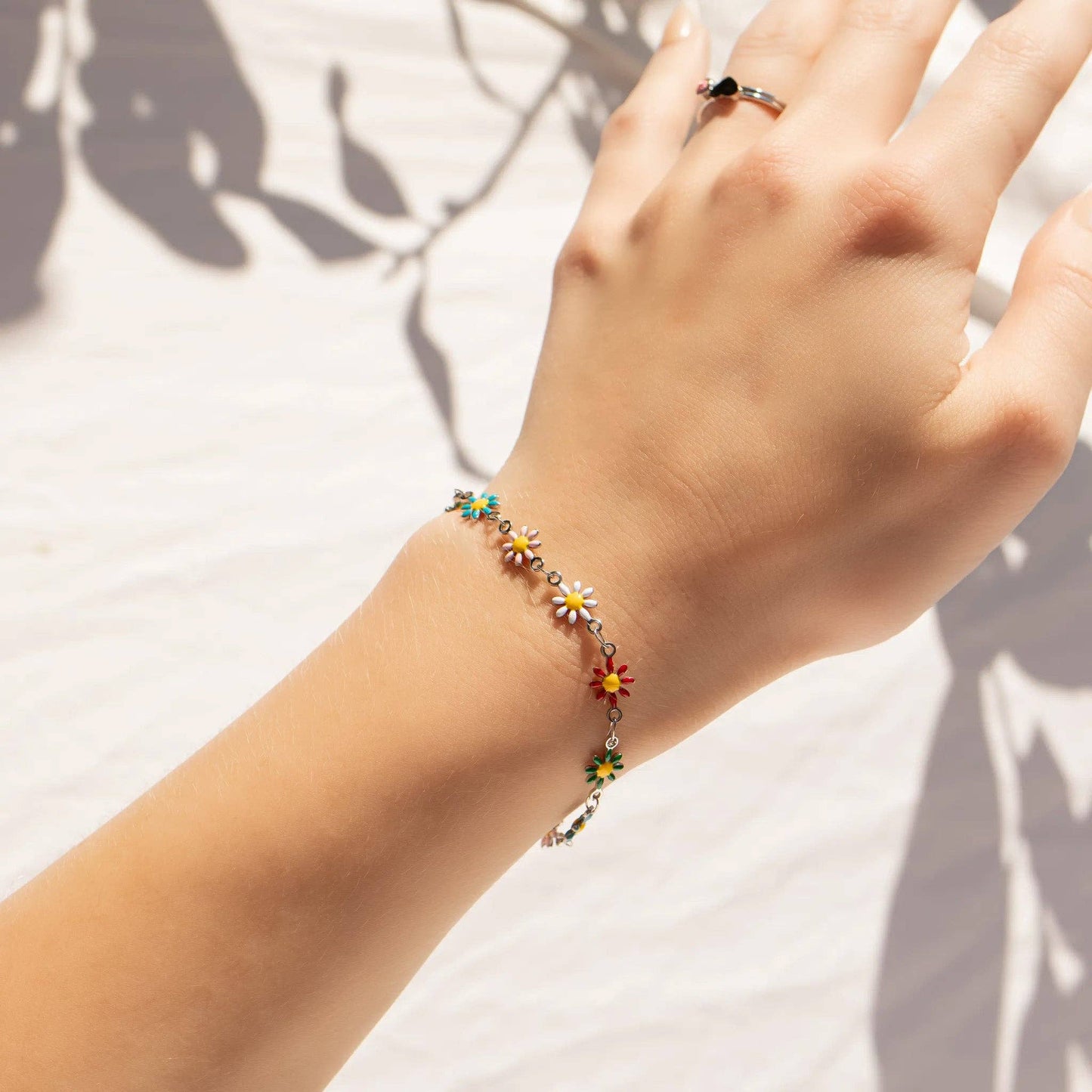 18K Gold PVD Multi Colored Floral Chain Bracelet