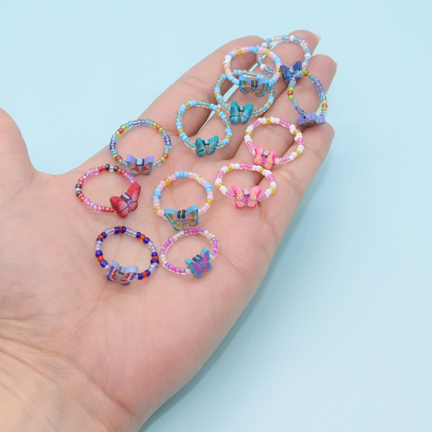 Assorted Boho Fimo Butterfly Rings For Teens- SET 12