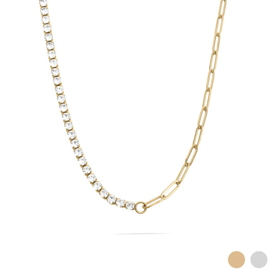 Paperclip Tennis Chain Split Necklace