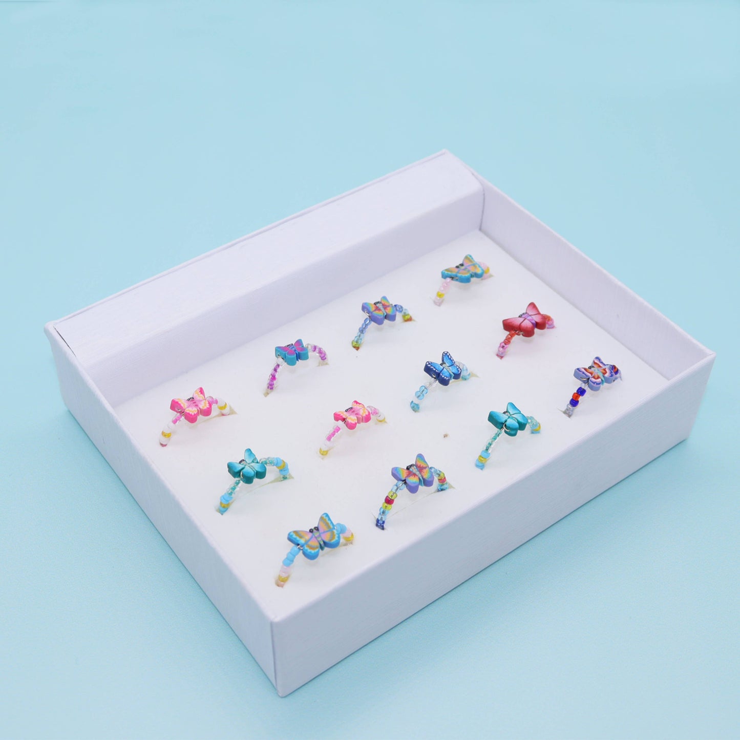 Assorted Boho Fimo Butterfly Rings For Teens- SET 12