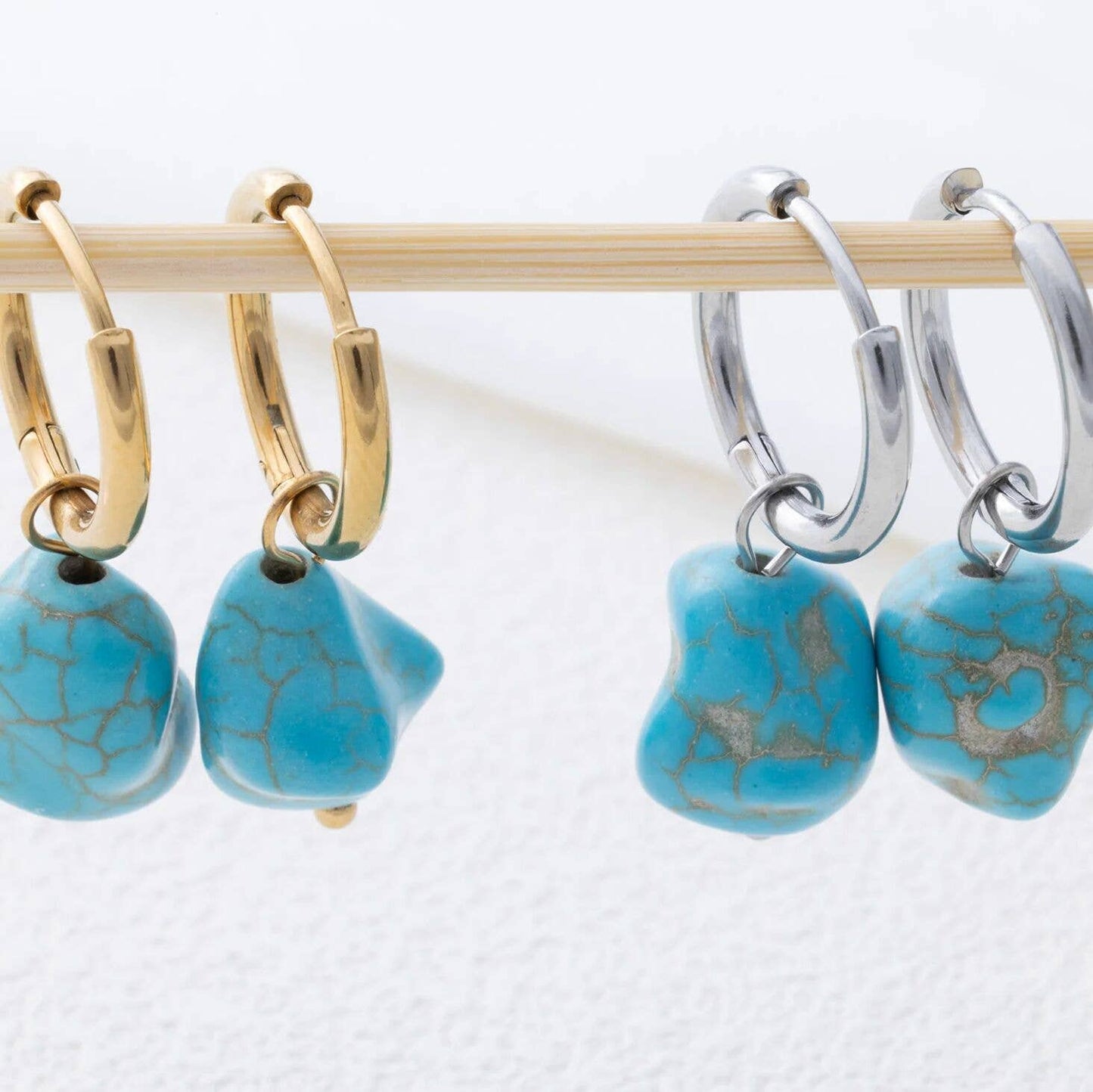 18K Gold PVD Stainless Steel Turquoise Stone Huggie Earrings