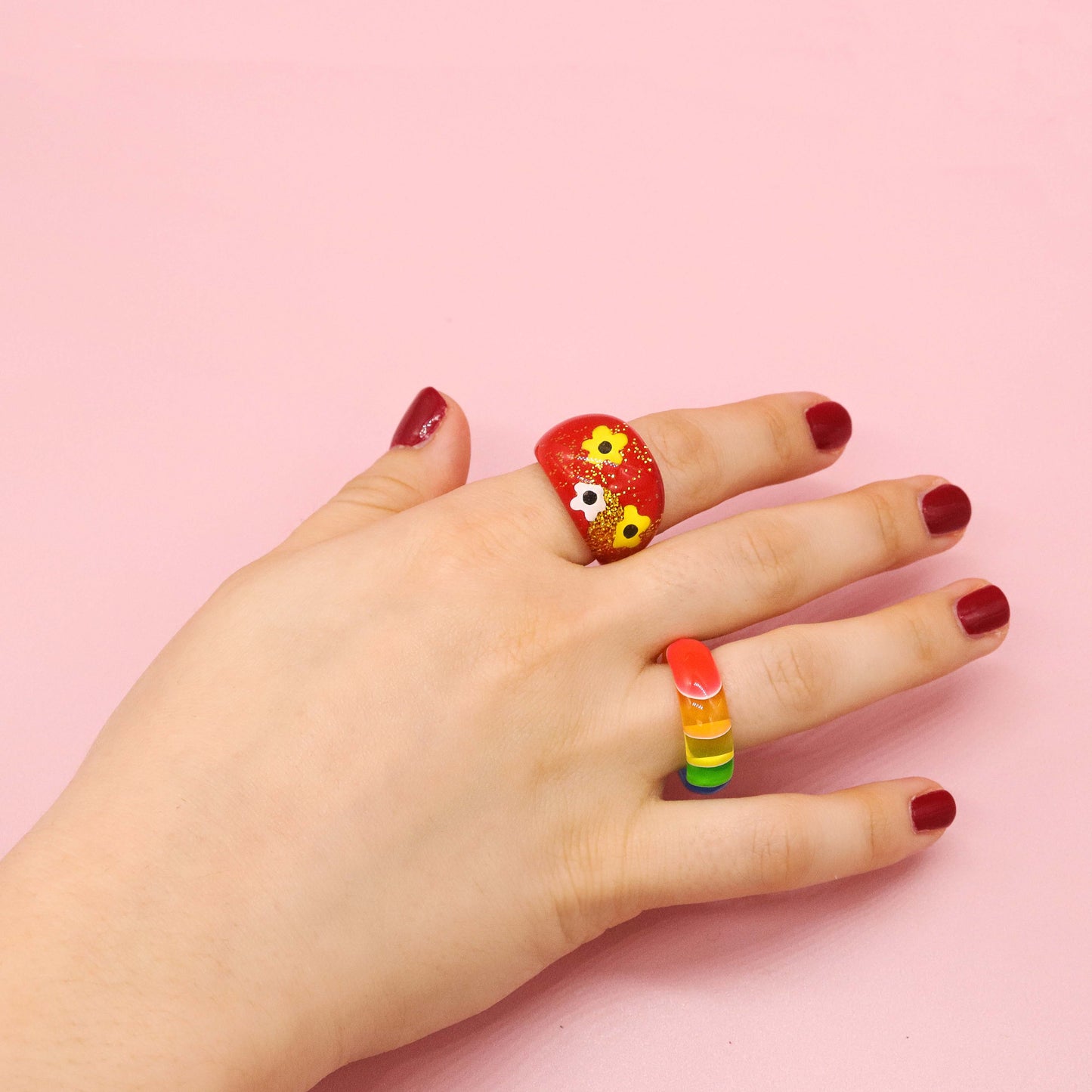 Assorted Chunky Y2K Resin Rings for Girls Women with Display