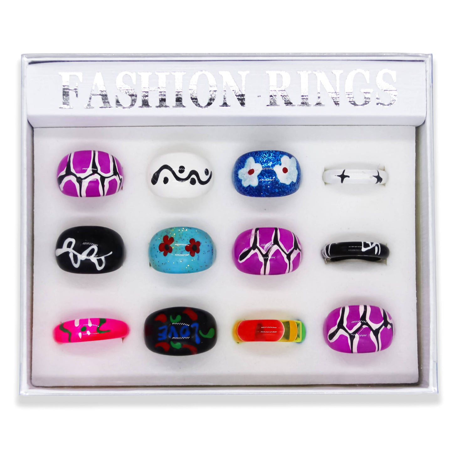 Assorted Chunky Y2K Resin Rings for Girls Women with Display