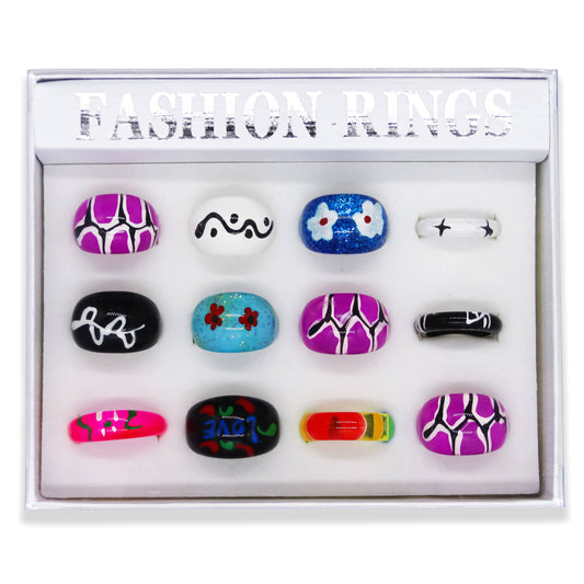 Assorted Chunky Y2K Resin Rings for Girls Women with Display