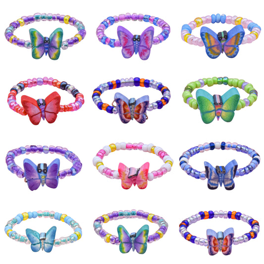 Assorted Boho Fimo Butterfly Rings For Teens- SET 12
