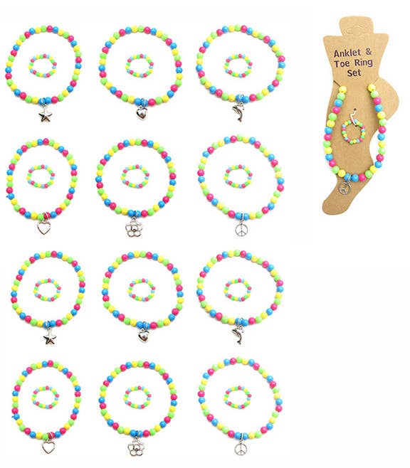 Multi Colored Beaded Stretch Anklet & Toe Ring